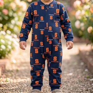 Team Athletics Syracuse Orange Kids Fleece One Piece Pajamas Navy Blue Zip Up